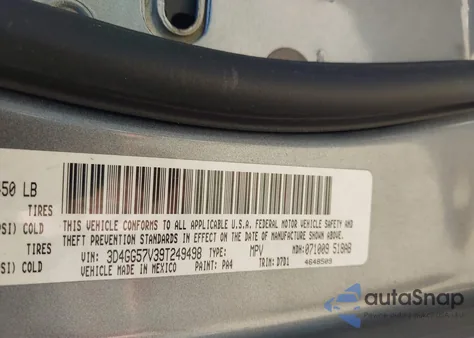 2009 Dodge Journey Sxt z USA, uszkodzony, nr VIN 3D4GG57V39T249498